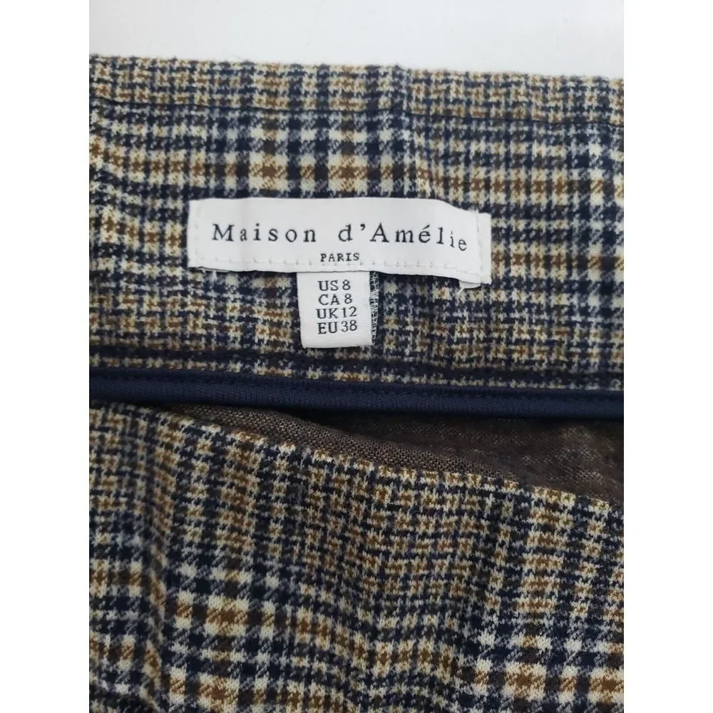 Anthropologie Maison d'Amelie Skirt‎ Size 8 Check Windowpane Dual Pleated